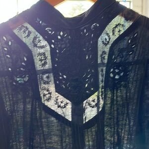 Vintage Cotton Boho Long Sleeve Sheer Dress India Embroidered